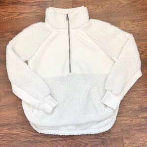 Anthropologie Halcyon Sherpa Ivory 1/2 Zip Pull Over Jacket Womens Size Small